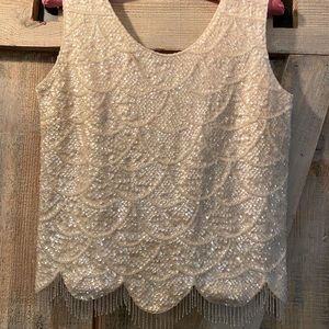 Vintage Holiday party Sequin & Beaded Zippered Sleeveless Top